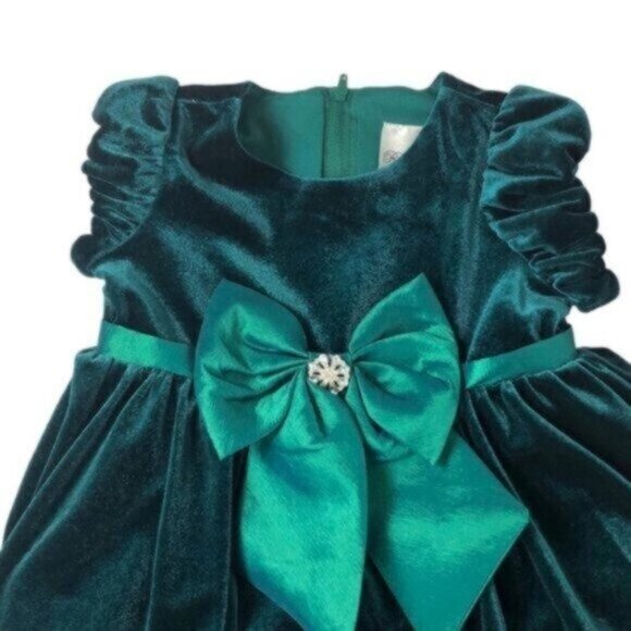 Rare Editions Baby Girl Green Velveteen Fancy Dressy Party Dress 18 Months - Picture 2 of 5